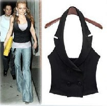 Cool women suit vest Star style halter-neck type double breasted slim vest