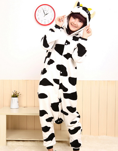 Coral fleece animal cartoon one piece sleepwear stitch LACOSTE cow male Women thickening lengthen