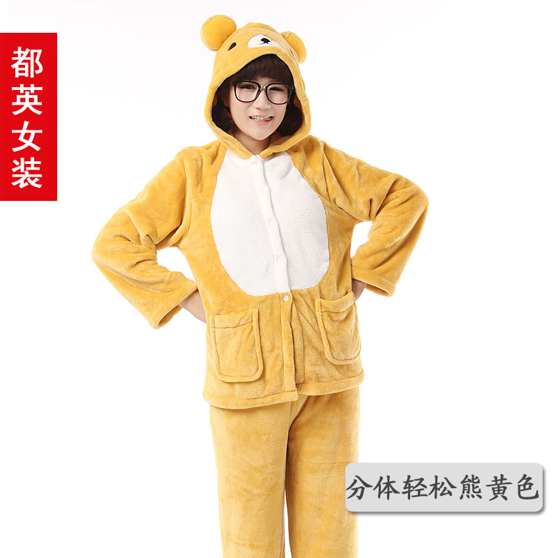 Coral fleece animal sleepwear autumn and winter thickening lovers lounge long pants twinset