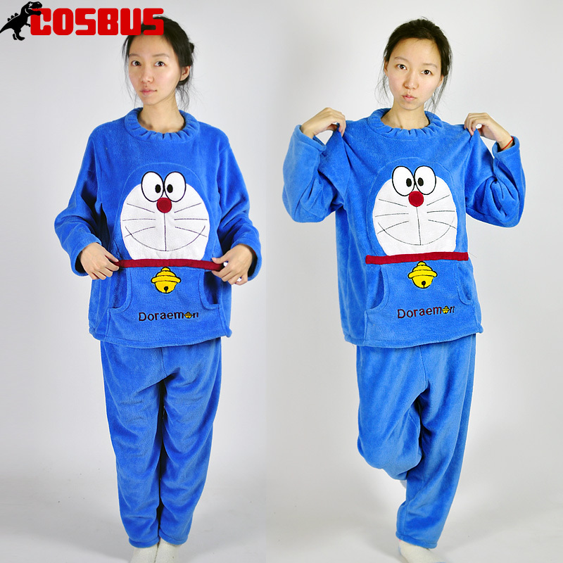 Coral fleece autumn and winter thickening long-sleeve cartoon DORAEMON lovers sleepwear lounge set