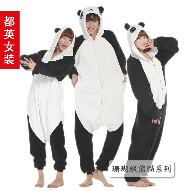 Coral fleece cartoon one piece sleepwear stitch lovers lounge costume