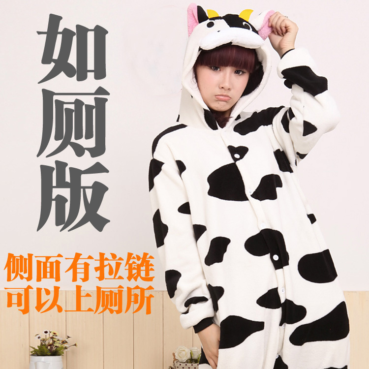 Coral fleece cow sleepwear cartoon animal one piece lounge lovers autumn and winter thickening