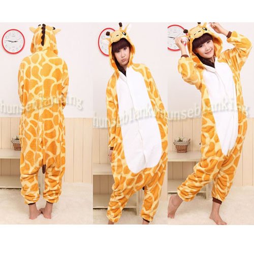 Coral Fleece Free Shipping 2012 New Fashion Adult Giraffe Sleepwear Cosplay Costumes Animal Kigurumi Pyjamas S M L XL