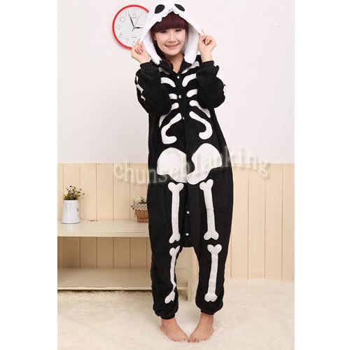 Coral Fleece Free Shipping 2012 New Fashion S M L XL  Adult Human Skeleton Sleepwear Cosplay Costumes Animal Kigurumi Pyjamas