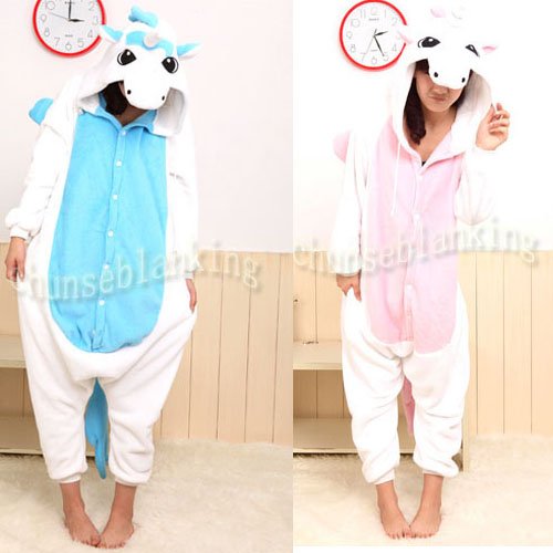 Coral Fleece Free Shipping 2012 New Fashion S M L XL  Adult Unicorn Blue Pink Sleepwear Cosplay Costumes Animal Kigurumi Pyjamas