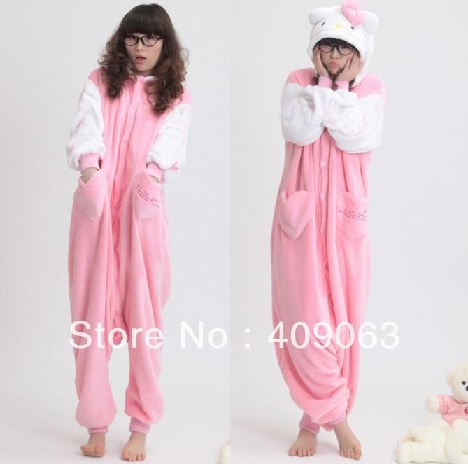 Coral Fleece Hello Kitty Women Soft Pajama Sleepwear Ladies' Nightwear Hoody Pyjamas Free Shipping