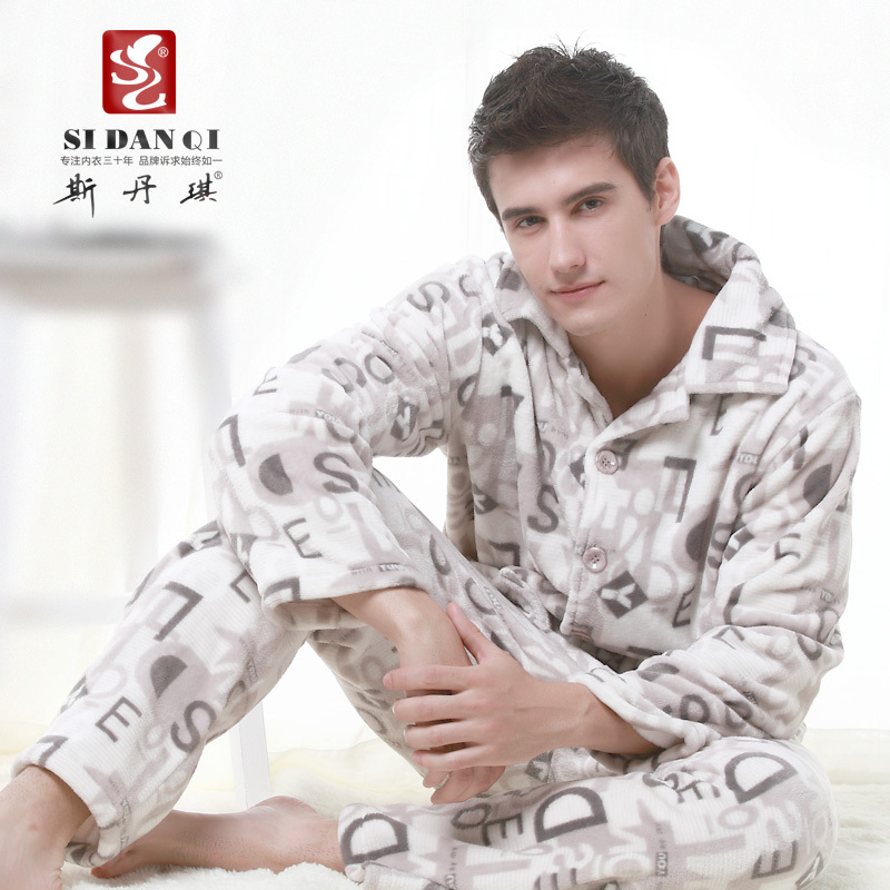 Coral fleece lounge sleepwear at home service flannel autumn and winter thickening coral fleece sleepwear male set lounge male