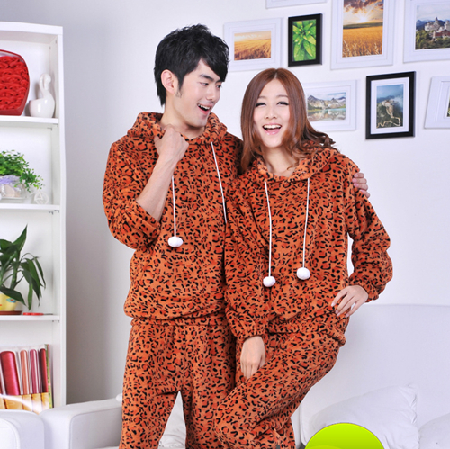 Coral fleece lovers coral fleece sleepwear set lounge coffee leopard print