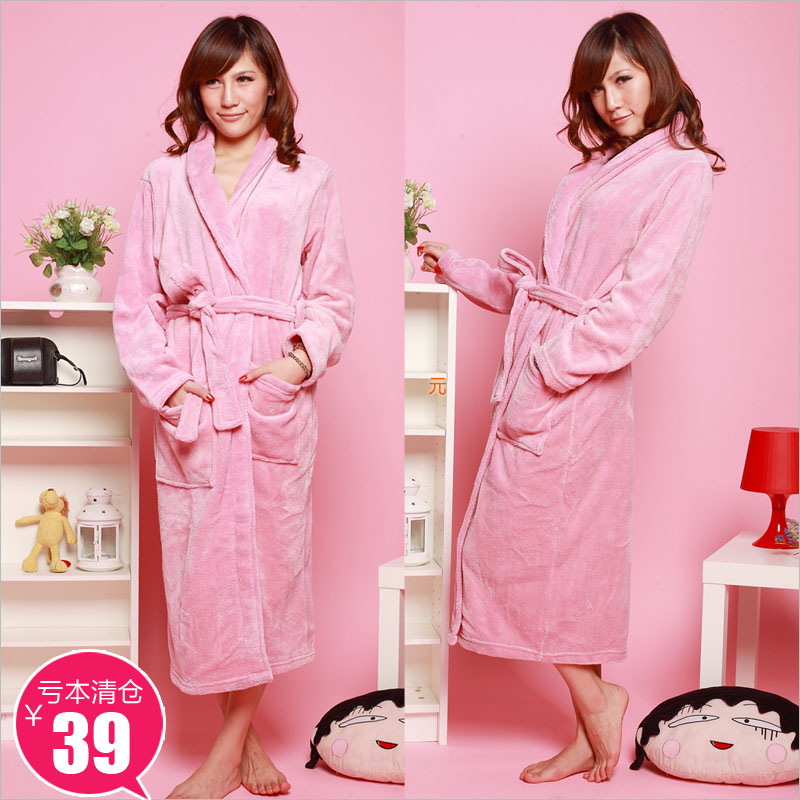 Coral fleece meat pink women's robe bathrobes lounge solid color plain