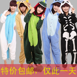 Coral fleece one piece sleepwear female male lovers lounge stitch