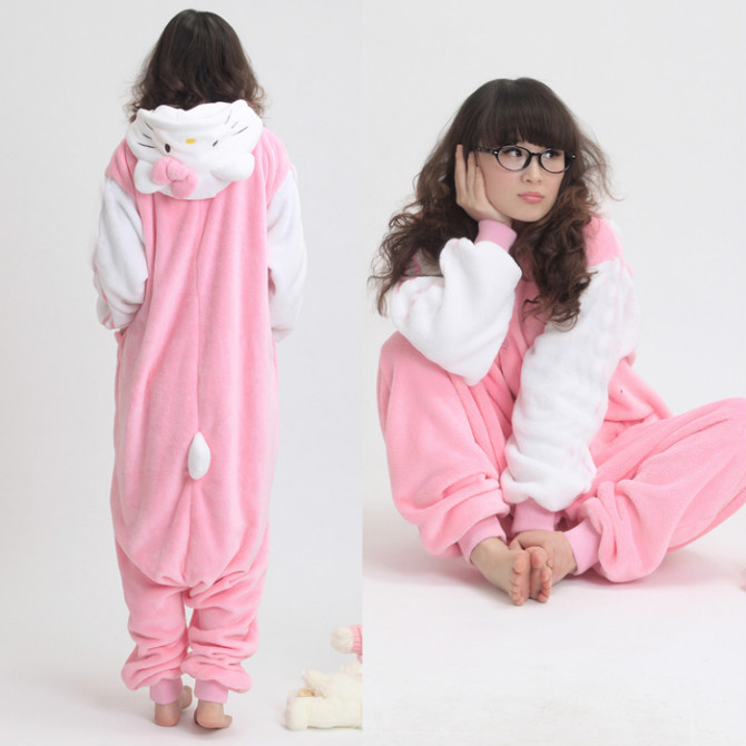 Coral fleece pink hello kitty cartoon kt one piece sleepwear thickening at home service