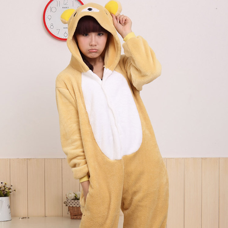 Coral fleece relaxed bear cartoon animal one piece lounge lovers thickening sleepwear