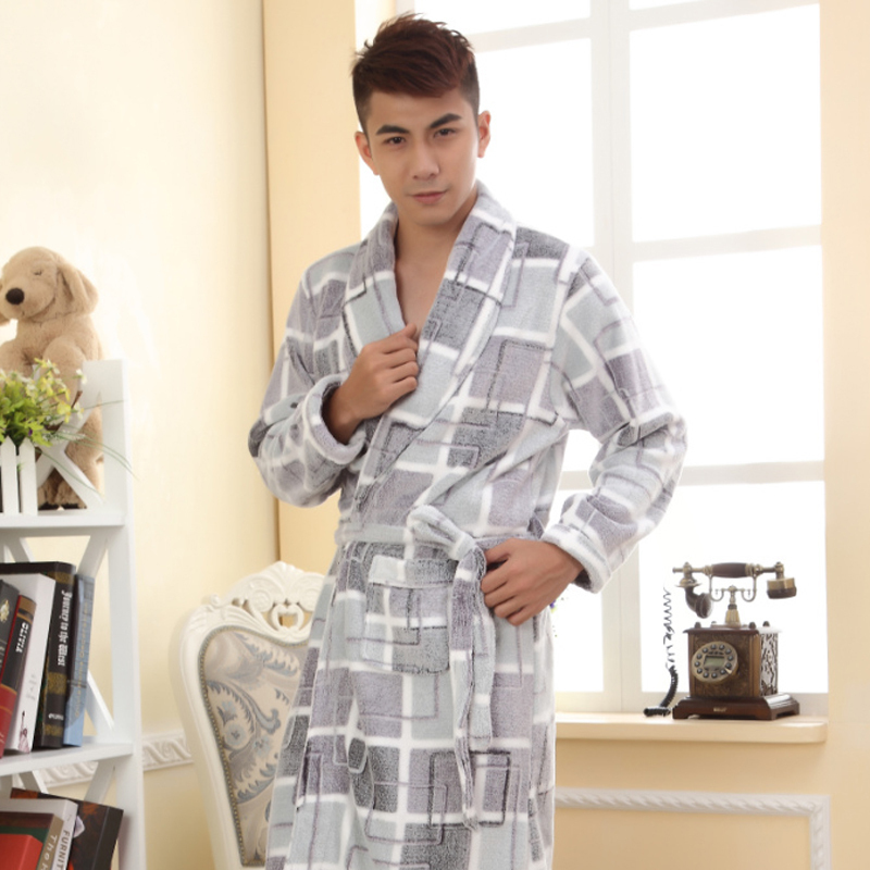 Coral fleece robe bathrobes male Men medium-long winter lounge lacing