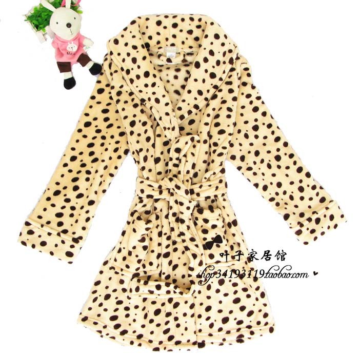 Coral fleece robe leopard print lounge medium-long thickening bathrobe