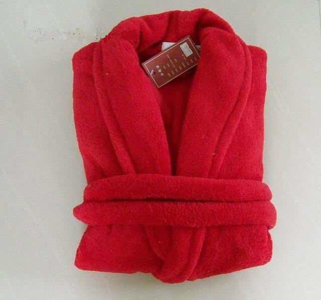 Coral fleece robe spa bathrobe sleepwear lounge autumn and winter red