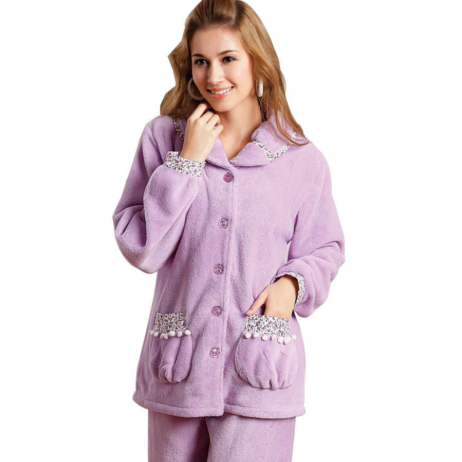 Coral fleece sleepwear autumn and winter long-sleeve thickening women's set lounge plus size plus size xxxl