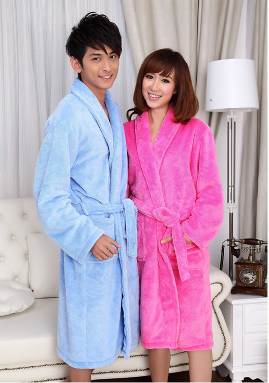 Coral fleece sleepwear lovers bathrobe coral fleece robe male women's bathoses lounge