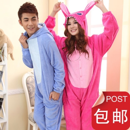 Coral fleece sleepwear stitch cartoon animal one piece lovers lounge autumn and winter thickening