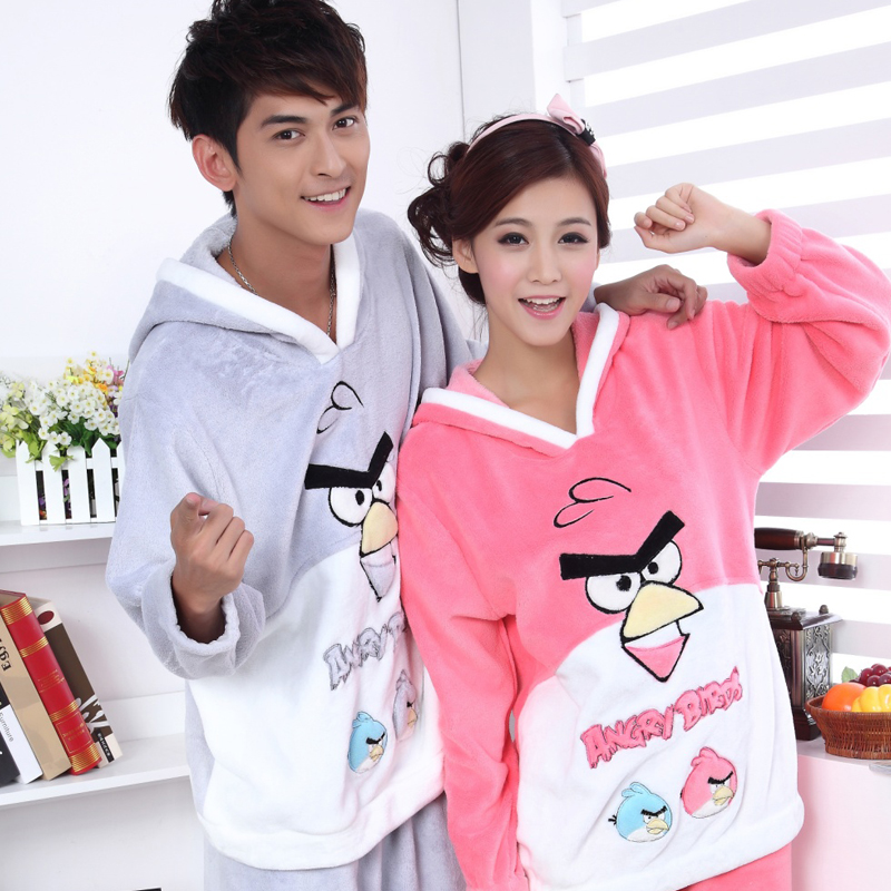 Coral fleece sleepwear winter lovers sleepwear cartoon long-sleeve thickening lounge