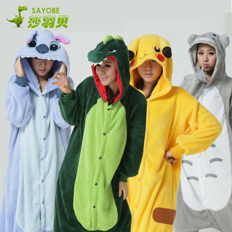 Coral fleece thickening cartoon animal one piece sleepwear lovers design lounge