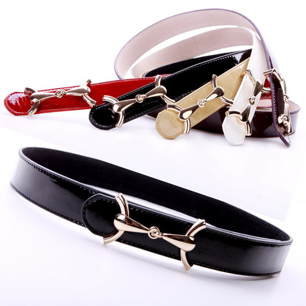 Coral pigskin japanned leather elegant quality unique elegant buckle women's belt ol intellectuality women's strap