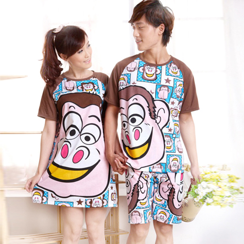 Core big lovers summer nightgown cartoon pure short-sleeve knitted cotton lounge sleepwear CX