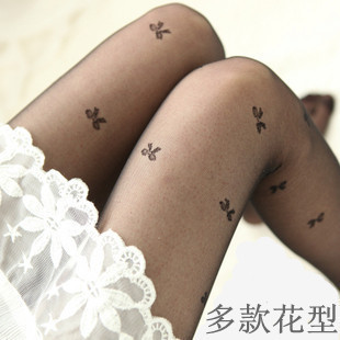 Core-spun Yarn jacquard pantyhose love bow socks female stockings rompers