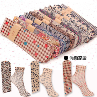 Core-spun Yarn sock multicolour print stockings ultra-thin women's short socks