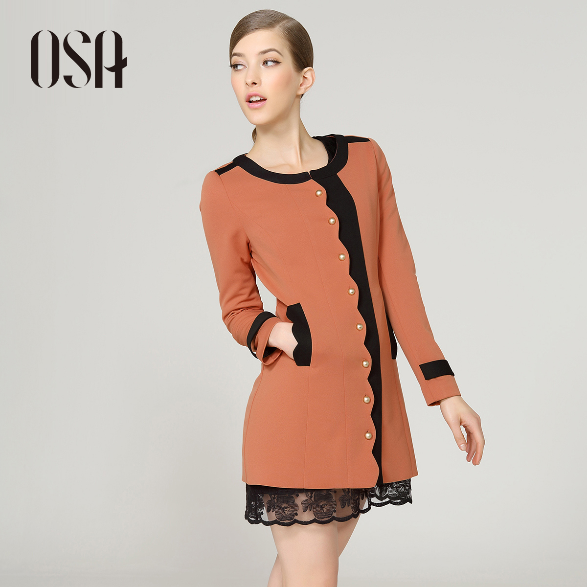 Corrugated osa2013 spring women's colorant match wave women's trench outerwear f33025