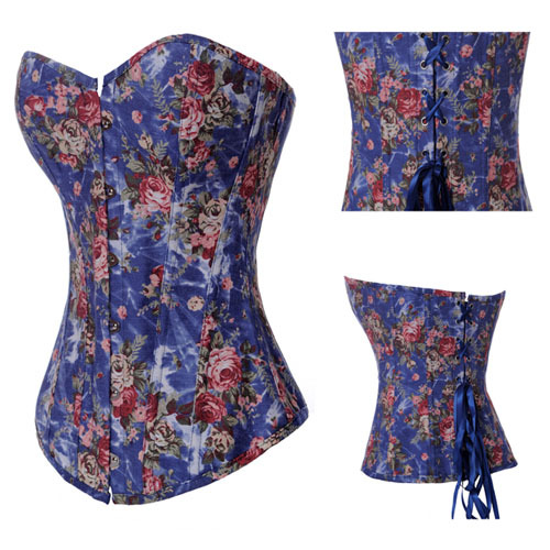 Corset bra vest denim print royal shapewear sexy shaper blue 1069