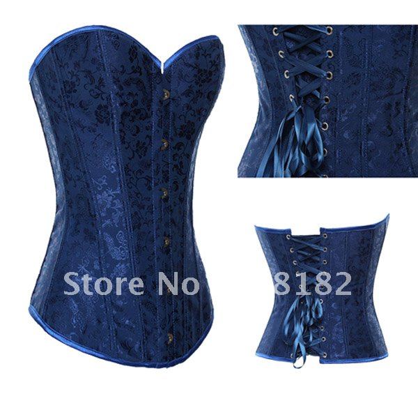 Corset(overbust)  Sexy Lingerie (bustier + g-string) satin  blue 0838  wholesale retail