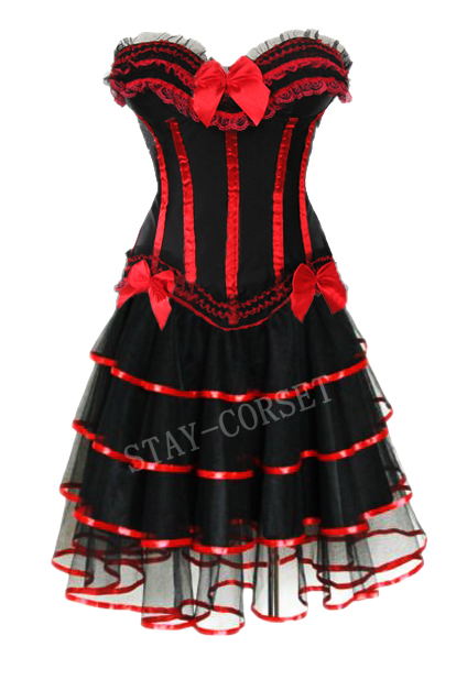 Corset royal corset cup banquet dance skirt red stripe belt cup tulle dress