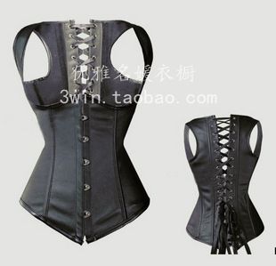 Corset steel drawing abdomen shaper waist black belt clip correction cummerbund leather