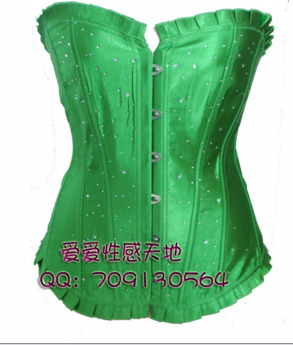 Corset vest rhinestones royal sexy shapewear shaper green straitest 804