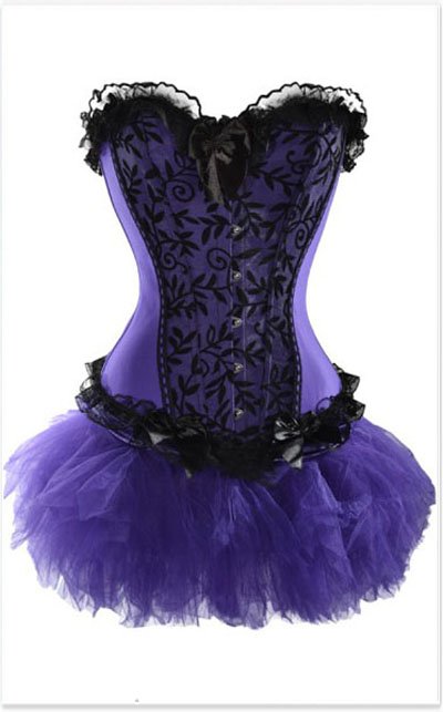 Corset with floral design + Blue Ttu dress, Corset Skirt Suits Free shipping - qm812Purple