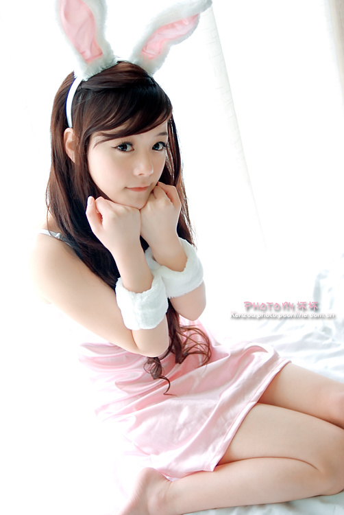 Cosplay rabbit lady sexy sleepwear autumn and winter female spaghetti strap nightgown pink temptation underwear set