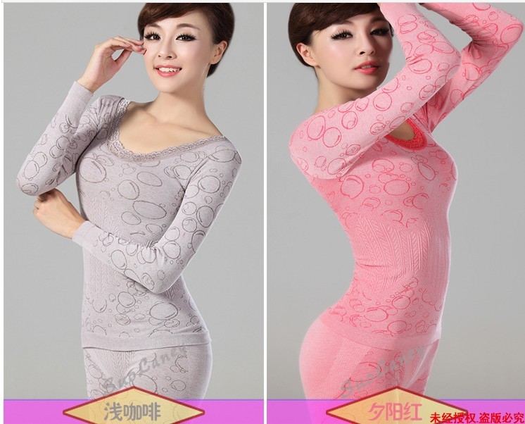 Cotton 100% women's beauty care body shaping thermal underwear set o-neck internality