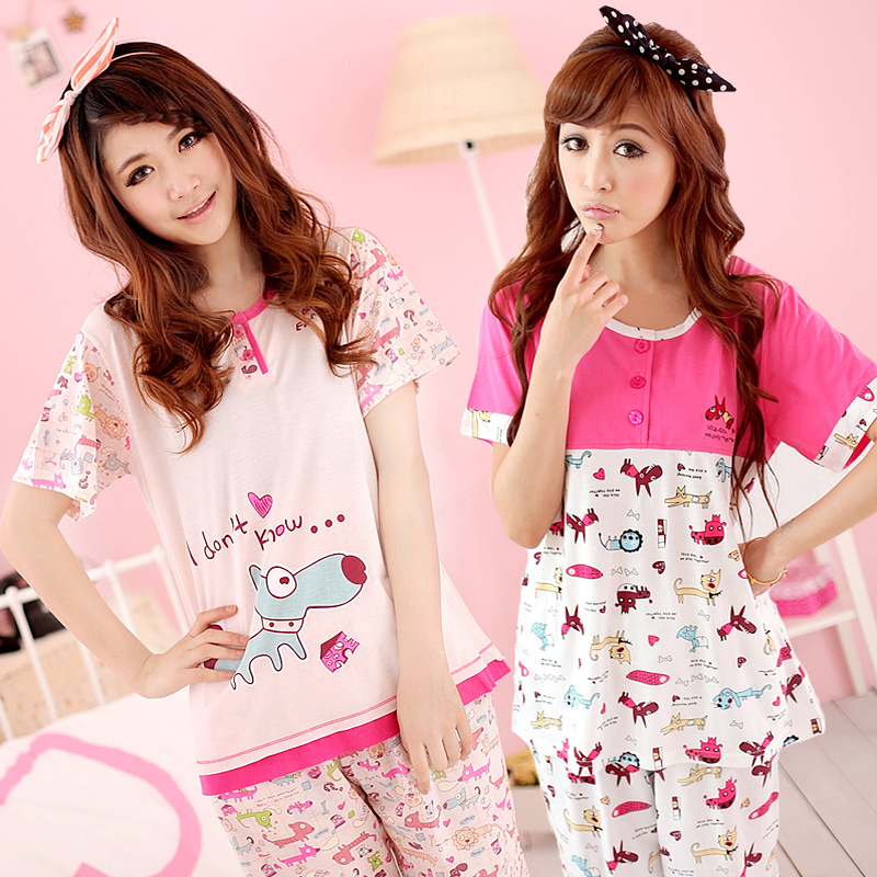 Cotton at home service plus size cartoon animal lounge female summer sleepwear women's sleep set hot