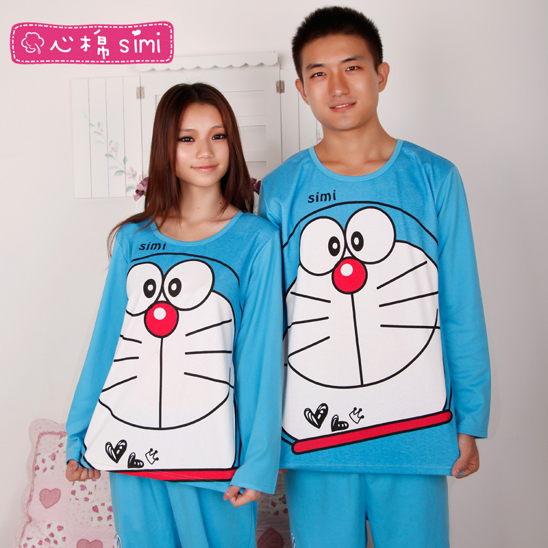 Cotton autumn and winter long-sleeve DORAEMON tinker bell cartoon lounge lovers sleep set