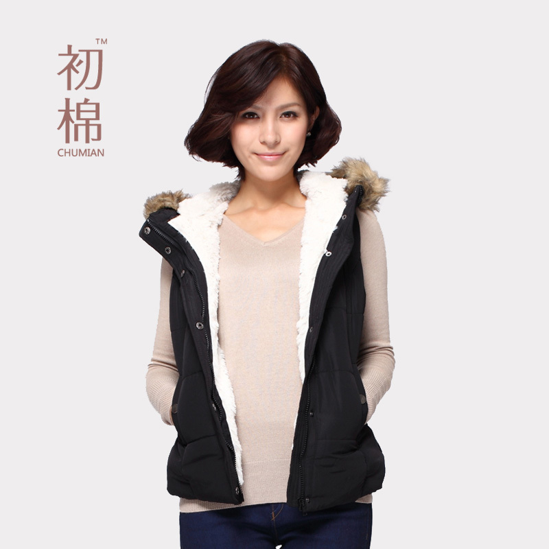 Cotton autumn and winter thickening slim vest Women with a hood plus velvet thermal cotton vest female