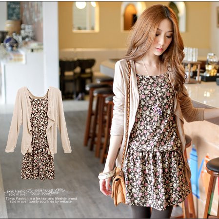 COTTON CARDIGAN+PRINTED HALTER TOP drop shipping Free shipping W1298