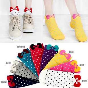 Cotton cute sock bow polka dot socks mixed colors free shipping