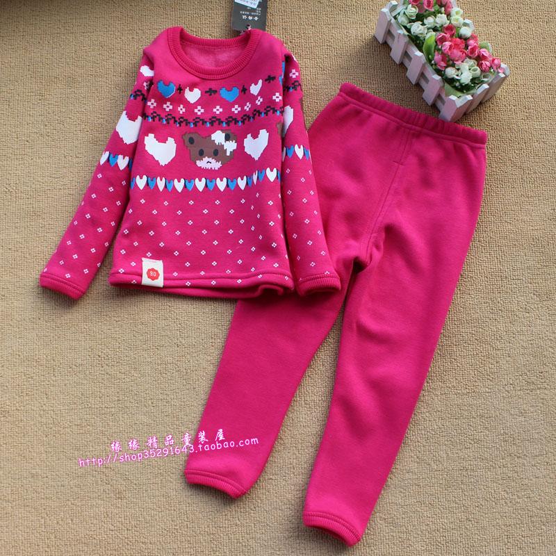 Cotton knitted underwear set plus velvet thickening thermal cotton sweater trousers bear all-match