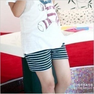 Cotton maternity clothing summer blue all-match black and white stripe maternity shorts capris