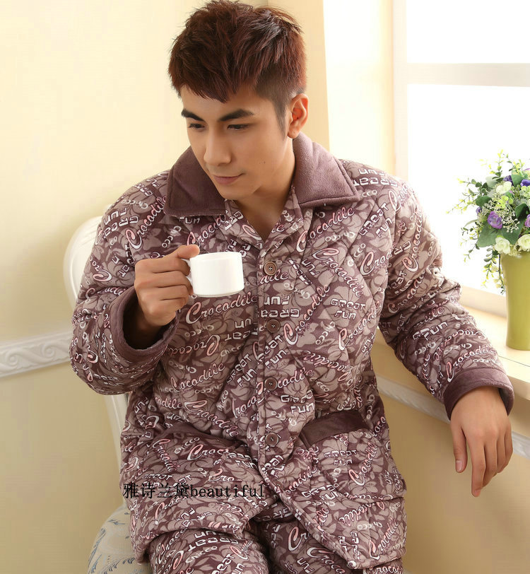 Cotton-padded sleepwear long-sleeve twinset pure cotton winter male lounge thickening