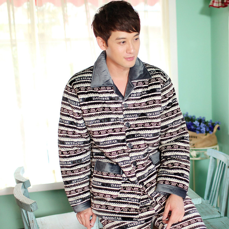 Cotton-padded sleepwear winter male thick marten velvet ultrafine coral fleece cotton-padded sleep set