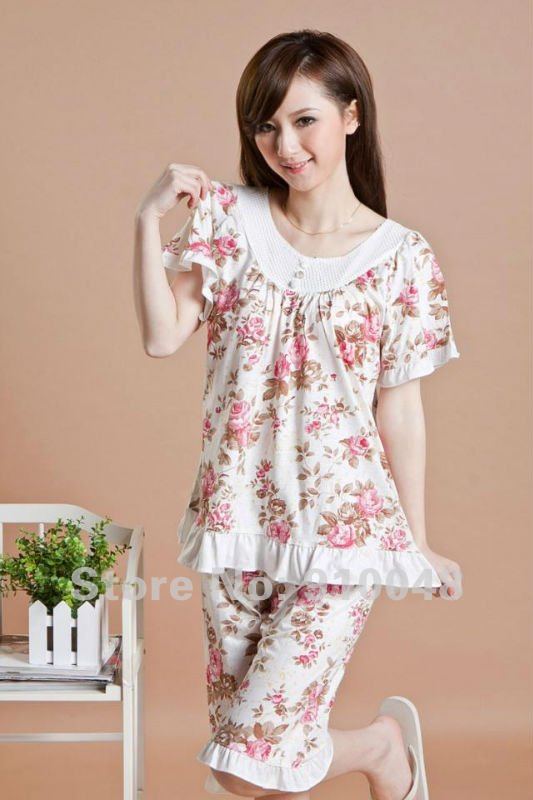 cotton pajamas / Floral  nightwear / women sleeping set / wholesale & retail / free shipping