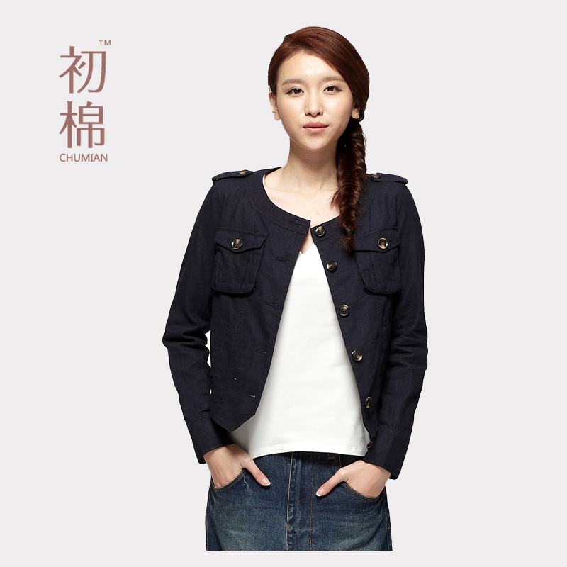 Cotton spring women's fluid o-neck outerwear wrist-length sleeve epaulette cardigan female outerwear s6291