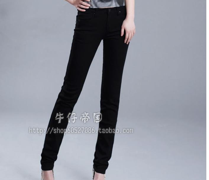 Counters authentic pure black pencil pants black small straight jeans women stretch jeans was thin big yards