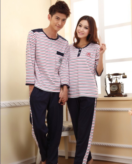 Couple of spring and autumn winter cotton pajamas winter leisure wear couple long sleeve lovely pants suit lover pajamas